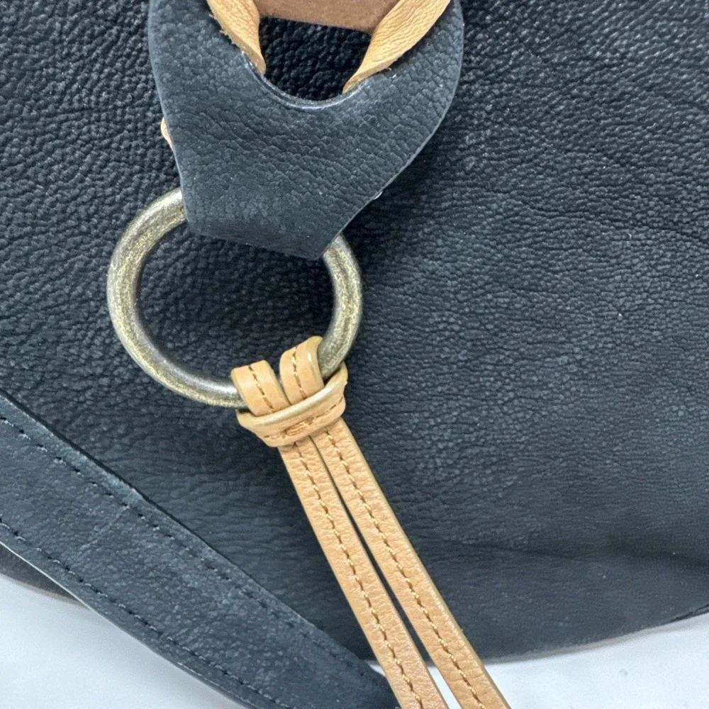 Lucky Brand Hobo Bag Black Genuine Leather Tassel Shoulder Boho Crossbody